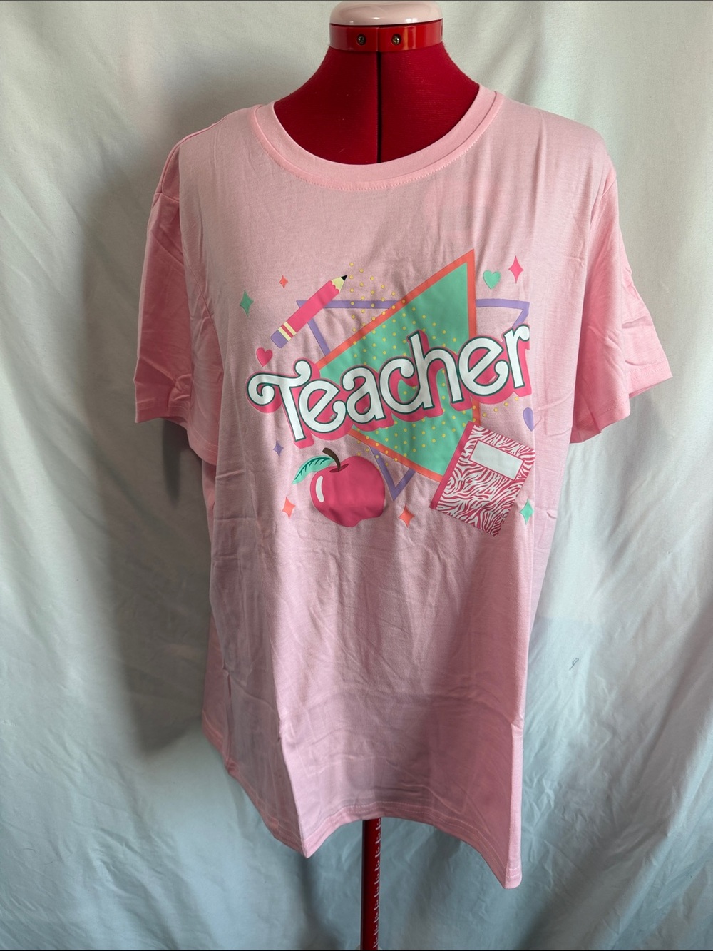 Pink 'Teacher' Graphic Short Sleeve Tee